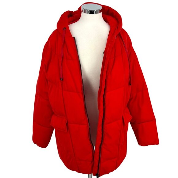 Avec Les Filles Hooded Puffer Coat Jacket Orange Size Large - Picture 3 of 11